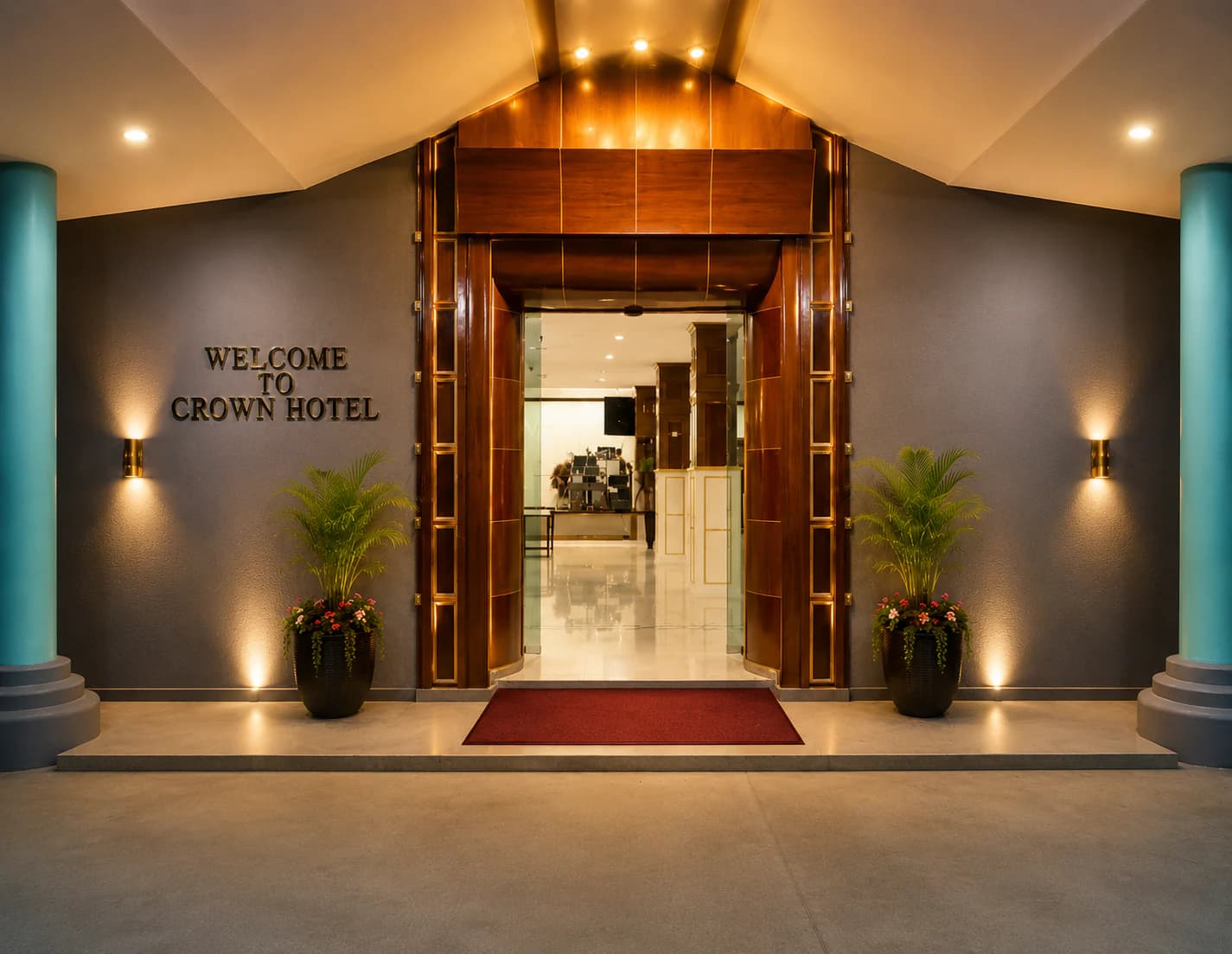 Warm welcome at The Crown Hotel entrance